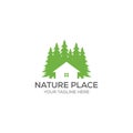Vector logo design template of pine trees and house that made from a simple scratch. it`s good for symbolize a property or housin