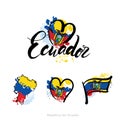 Vector logo for Ecuador country, fridge magnet with ecuadorian flag, original brush typeface for word ecuador, national