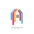 Vector logo, emblem design with painted home. House painting service, decor icon. Concept for home decoration Royalty Free Stock Photo