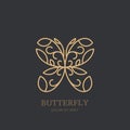 Vector logo or emblem with golden butterfly. Concept for luxury jewelry, accessories store, beauty spa salon, cosmetics. Royalty Free Stock Photo