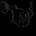 The Vector logo fish on black cloth for T-shirt print design or outwear. Fishing style grouper background. This drawing would