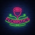 Vector logo flower shop, florist, neon emblem sign logo. Template design element for business, flower delivery Royalty Free Stock Photo