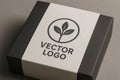 Vector Logo Gift Box Mockup Stock Photo â Editable Round Sticker Emblem on Premium Black & White Box Royalty Free Stock Photo