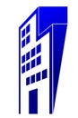 Logo Gradient Blue Perspective of Office or Hotel Building, at Transparent Effect Background