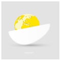 Vector logo a half white protein egg with yellow planet Earth in form of egg yolk on light gray background with copy-space for you Royalty Free Stock Photo