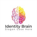 Digital brain plus fingerprint vector template design. Royalty Free Stock Photo