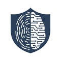 Vector Logo Icon With Brain And Fingerprint.