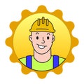 Vector logo, icon of a cartoon character of a smiling construction worker Royalty Free Stock Photo