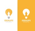 Vector lamp and arrow up logo combination. Lightbulb and growth symbol or icon. Unique idea and upload logotype design