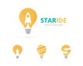 Set of lamp logo combination. Lightbulb and airplane symbol or icon. Royalty Free Stock Photo