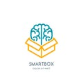 Vector logo icon, emblem with brain in box. Royalty Free Stock Photo