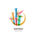 Vector logo icon or emblem with multicolor creative bamboo plant. Concept for spa and beauty salon, massage, cosmetics.