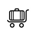 Vector logo illustration of the classic traveller luggage icon on a trolley with wheels