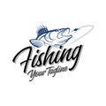 Vector logo illustration hungry jumping fishing