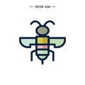 Honey bee icon. Bumblebee, Honey making concept. Vector logo illustration isolated on white background.