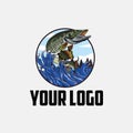 Vector logo illustration jumping musky fishing