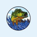 Vector logo illustration jumping peacock bass fishing