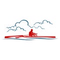 Vector logo illustration of a red rower on the blue river Royalty Free Stock Photo