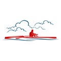 Vector logo illustration of a red rower on the blue river