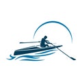 Vector logo illustration of a rower on the blue river