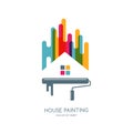 Vector logo, label or emblem design. House painting service, decor and repair multicolor isolated icon. Royalty Free Stock Photo