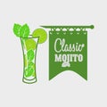 Vector logo or label template with cocktail Mojito with Mint Leaves and Straws.