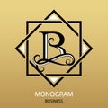 Vector logo letter B monogram on gold background. Design modern logotype for Business. For a beauty salon or law firm.