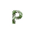 Vector Logo Letter P Tropical Leaves