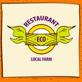 Vector logo Local Farm products. Hand drawn logotype and wood ba Royalty Free Stock Photo