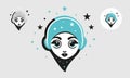 Vector logo - Modern beautiful arabic muslim woman with stars, chador headgear style Royalty Free Stock Photo