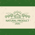 Vector logo natural product. Hand drawn tree, home and sun. Fa Royalty Free Stock Photo