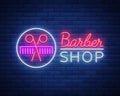 Vector logo neon sign barber shop for your design. For a label, a sign, a sign or an advertisement. Hipster Man