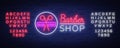 Vector logo neon sign barber shop for your design. For a label, a sign, a sign or an advertisement. Hipster Man
