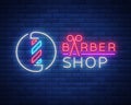 Vector logo neon sign barber shop for your design. For a label, a sign