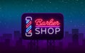 Vector logo neon sign barber shop for your design. For a label, a sign, a sign or an advertisement. Hipster Man Royalty Free Stock Photo
