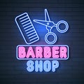 Vector Of Logo Neon Sign Barber Shop For Your Design. For Royalty Free Stock Photo