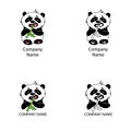 Vector logo panda eats bamboo. Logo for eco brand or bio cafe.