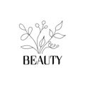 Vector logo with plant decoration on a white background with the inscription beauty. Use for Studio, salon, cosmetics