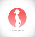 Vector logo with pregnant woman silhouette in circle. Isolated icon, sign, logotype concept. Royalty Free Stock Photo