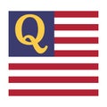 Vector logo of Qanon conspiracy theory letter Q symbol inside the USA flag