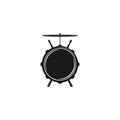 Vector logo of rock school or rock band. Snare drum with drumsticks and cymbals