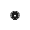 Vector logo of rock school or rock band. Snare drum with star. Rock music label