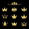 Vector logo set. Crowns in a gold foil texture Royalty Free Stock Photo