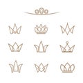 Vector logo set. Crowns in a line style. Royalty Free Stock Photo