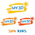 Vector logo for sun protect cream. Illustration of sun protection