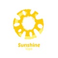 Vector logo of sunshine with element of watercolor technique. Sun is like Maasdam cheese. Hand drawn isolated concept