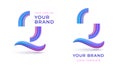 Vector logo template with volumetric realistic letter Q. 3D typography with neon stripes for branding. Colorful striped