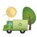 Green truck of recycling on ecological landscape