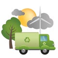 Green truck of recycling on ecological landscape