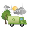 Green truck of recycling on ecological landscape